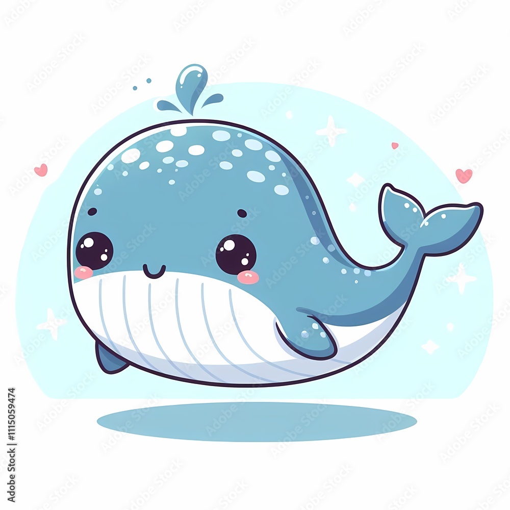 Obraz premium Cute Chibi Whale Illustration on White Background - Adorable Animal Design in Flat Style