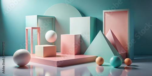 Abstract minimalist geometric shapes in a render, minimalist, abstract, geometric, shapes,render, design, modern