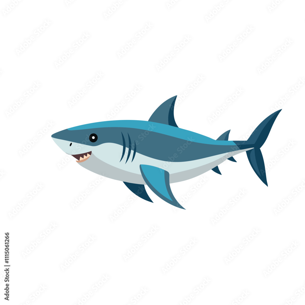 Obraz premium Sharks isolated flat vector illustration on white background.