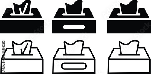 Tissue box Icon set, Visual representation of box tissues including baby wipes and wet towels for personal hygiene and care Paper Napkins, isolated on transparent background, for presentation design.