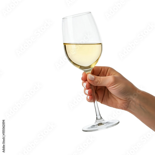 Woman with glass of wine isolated on white, closeup photo