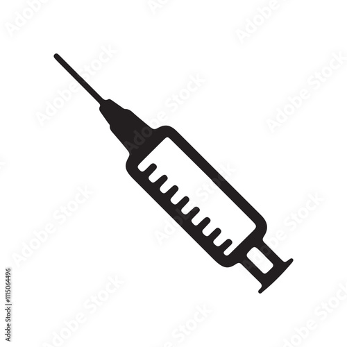 Syringe injection icon silhouette vector illustration. Medical black syringe, vaccine symbol vector art.