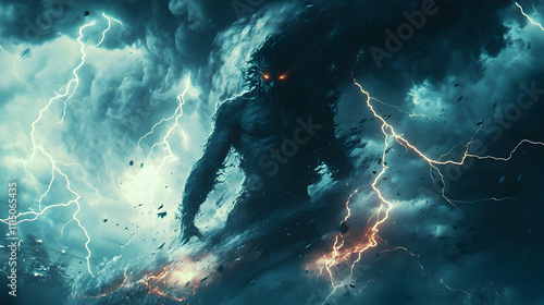 Storm God with Electrified Eyes in a Dramatic Scene