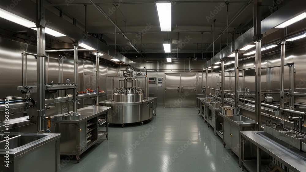 Industrial kitchen with stainless steel equipment and appliances. Industrial kitchen with stainless steel equipment and appliances.