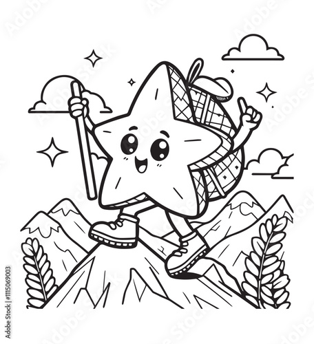 Coloring page design starfruit hiking up mountain 