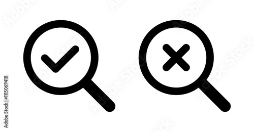 Magnifying glass with check mark and cross mark icon