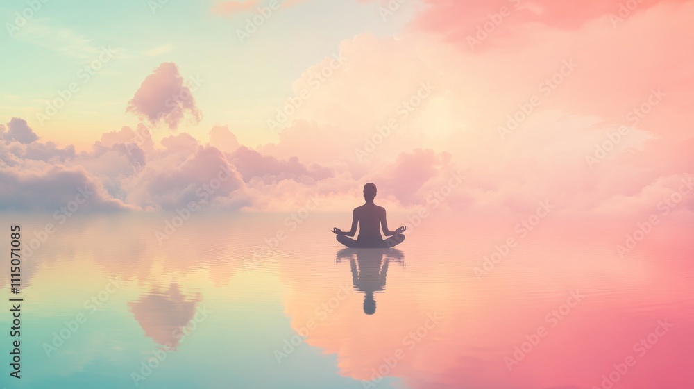 Fototapeta premium Serene Meditation in Tranquil Water Reflection