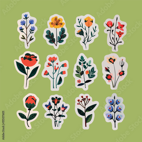 collection of cute vector flower stickers