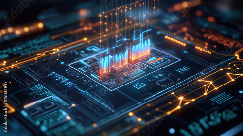 futuristic digital interface visualizing energy flow and grid connections in vibrant circuit design