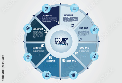 Infographic eco water timeline blue design elements process 8 steps or options parts with drop of water. Ecology organic nature vector business template for presentation.