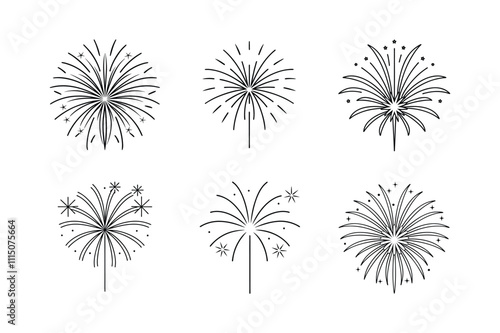 fireworks icon line art vector illustration, happy new year icon