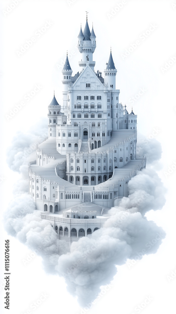 Obraz premium Enchanted castle in the clouds in rococo style, surrealism, fantasy