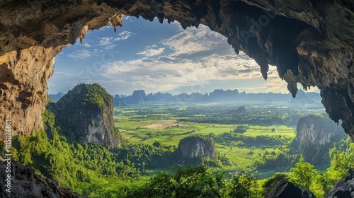 A captivating 4K image of Chang Phuek beneath a massive rocky mountain. photo