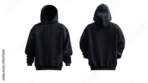 Blank black hoodie mockup front and back views