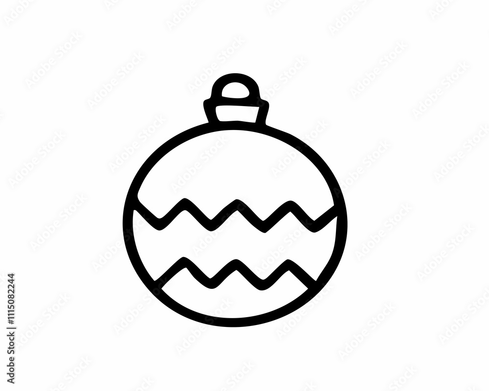 Fototapeta premium Minimalist Christmas Ornament Icon - Black Outline with Zigzag Pattern for Festive Decor and Holiday Art