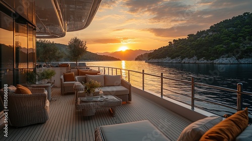 Luxury Yacht Sunset in Croatian Bay: Tranquil Evening on Deck