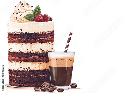 Sweet layered cakes with coffee drizzles as a theme, Coffee and Bakery, cakes sweet photo