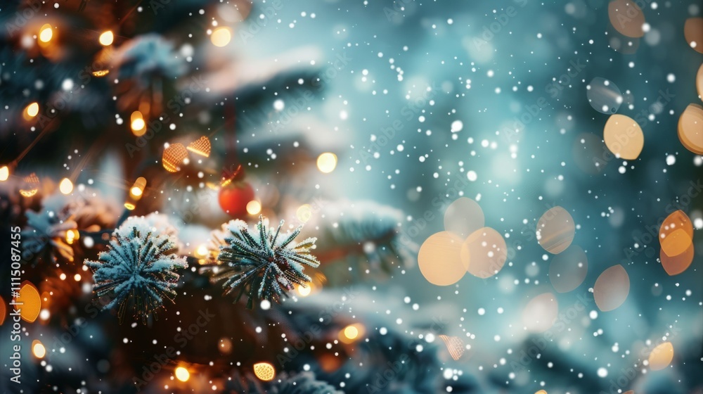 A snow-dusted evergreen tree sparkles with warm lights, creating a magical winter scene. A snow-dusted evergreen tree sparkles with warm lights, creating a magical winter scene.