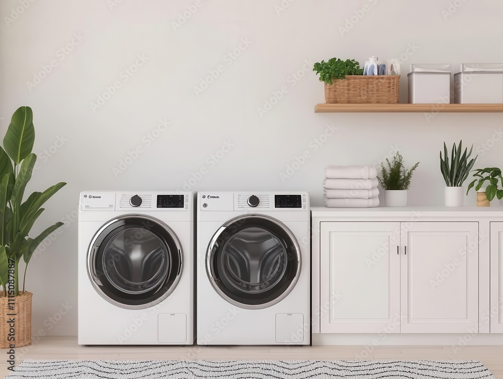 Laundry room with builtin cabinets, frontloading washer, and folding table, Laundry organization, organized and modern Laundry room with builtin cabinets, frontloading washer, and folding table, Laundry organization, organized and modern