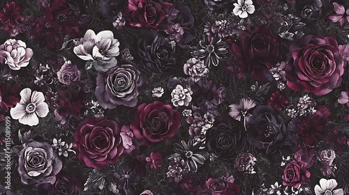 Dark Romantic Floral Bouquet Pattern Design