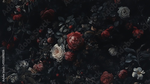 Dark Romantic Floral Design Featuring Red And White Roses