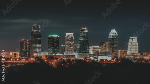 Wallpaper Mural Nighttime city skyline showcasing illuminated buildings against a dark sky. Torontodigital.ca