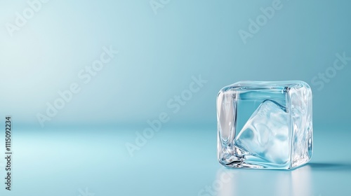 Empty 3D Ice Cube Model on Soft Color Background with Reflections photo