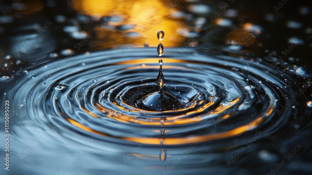 Water Droplet Creating Ripples in Puddle Symbolizing Individual Impact on Environment and Sustainability Water Droplet Creating Ripples in Puddle Symbolizing Individual Impact on Environment and Sustainability