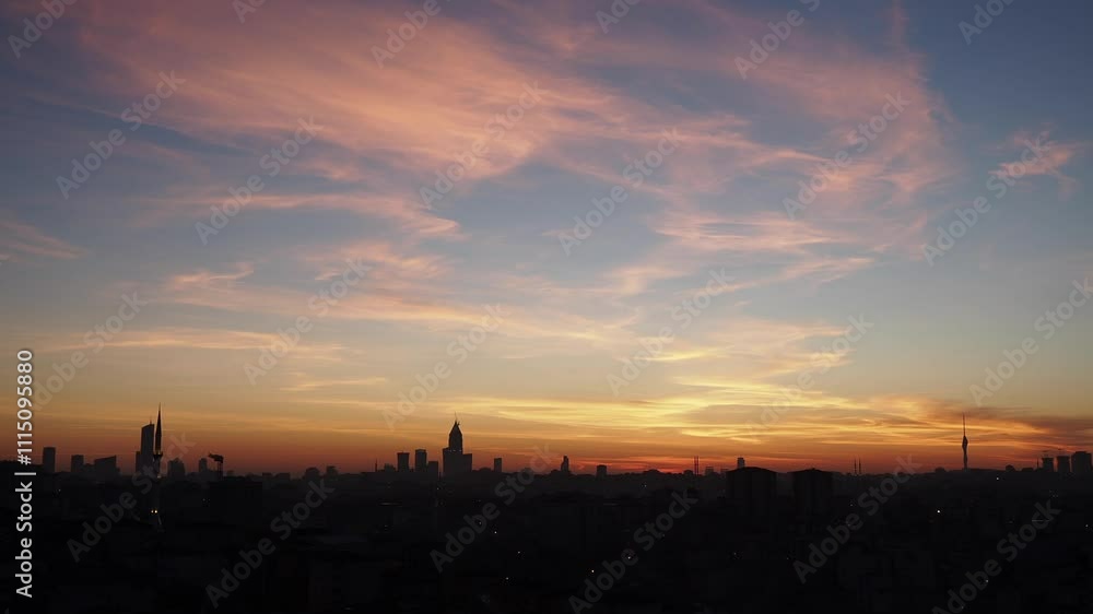 A stunning sunset over the city skyline, adorned with vibrant colors A stunning sunset over the city skyline, adorned with vibrant colors