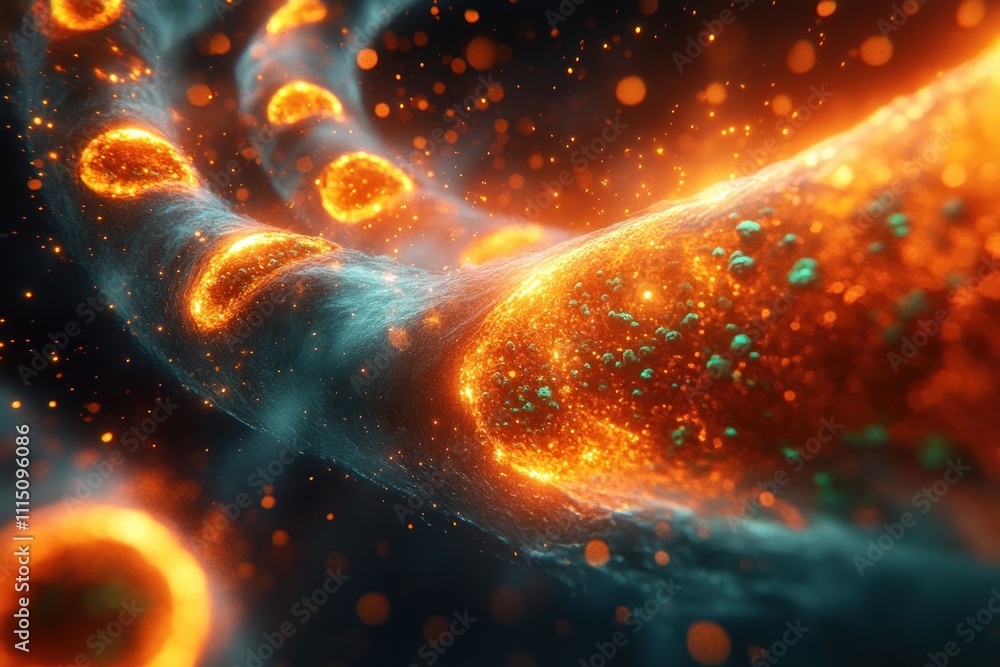 Obraz premium Surreal Futuristic Human Digestive System with Blood Cells and Dramatic Lighting