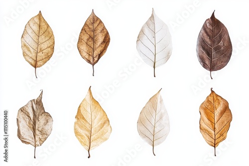 Set of dry leaf isolated in white background