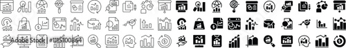 A comprehensive set of business analytics and financial data icons in line and solid styles. Includes graphs, charts, reports, and statistical visuals, perfect for presentations and apps.