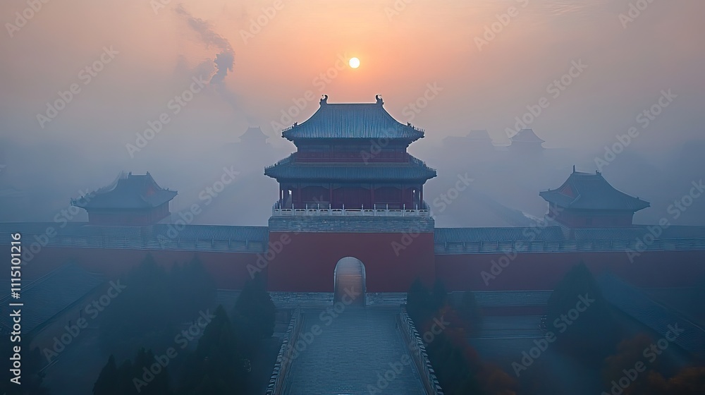 Obraz premium The great wall of China covered in air pollution illustrates the global warming impact on air quality and human health