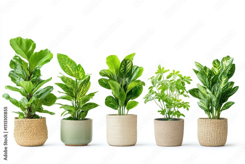 Obraz premium Set of Green plants in potted isolated in white background