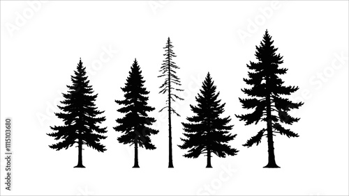 Set of silhouette pine tree isolated on white, vector illustration. Ai generated