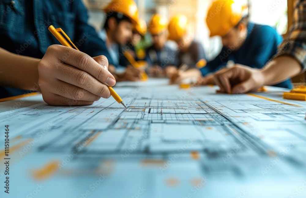 Construction Workers Reviewing Blueprint Construction Workers Reviewing Blueprint