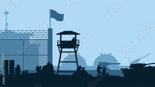 Landscape illustration of military base outpost