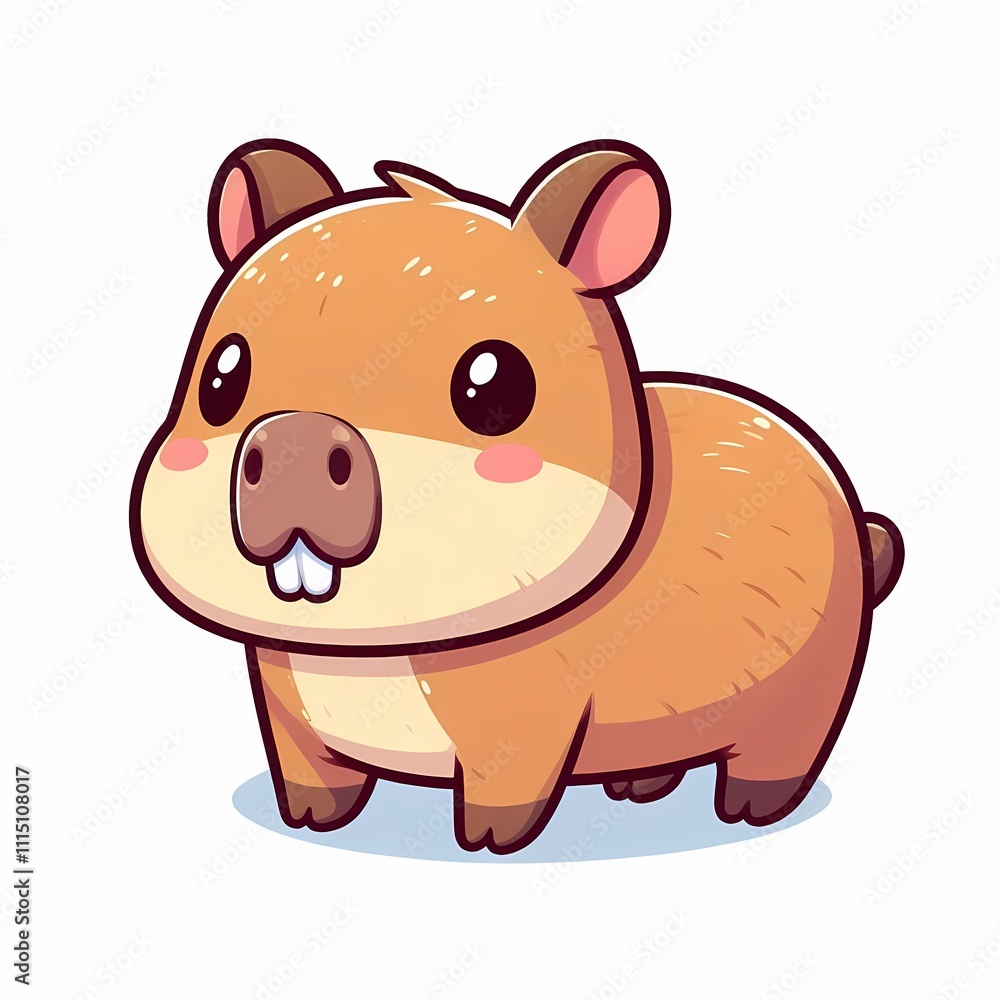 Fototapeta premium Chibi Capybara Illustration in Flat Style on White Background - Cute and Isolated Animal Art