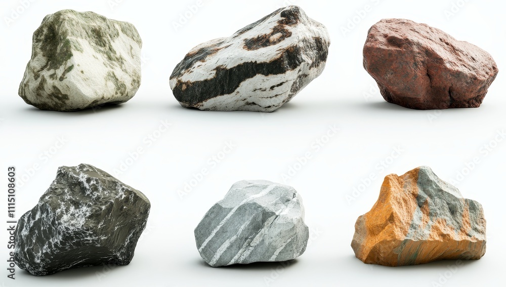 Six assorted rocks isolated on white background. Six assorted rocks isolated on white background.