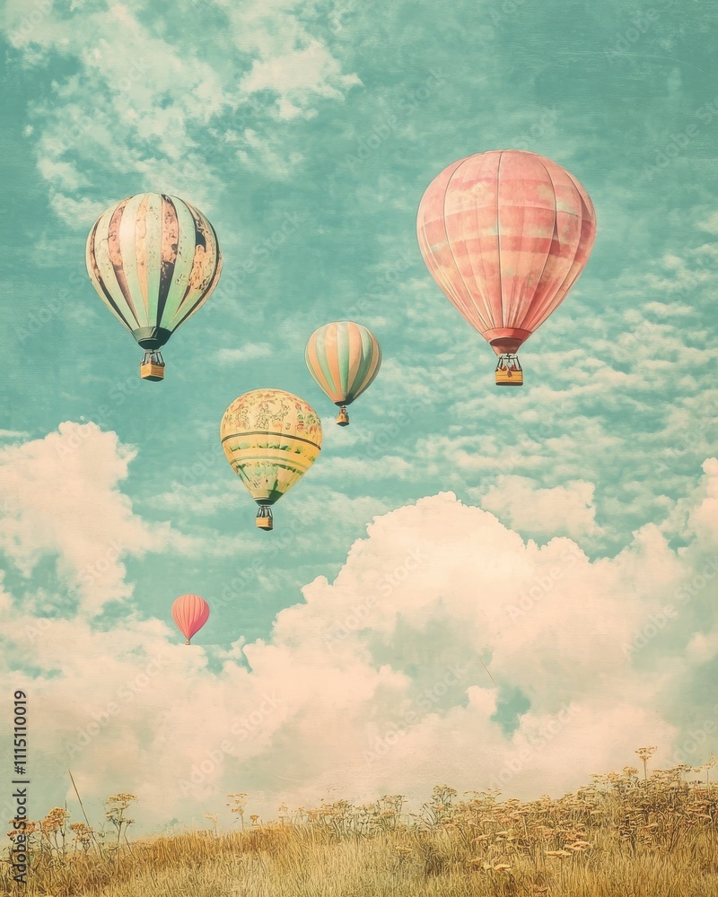 Obraz premium Whimsical Hot Air Balloons in Pastel Sky