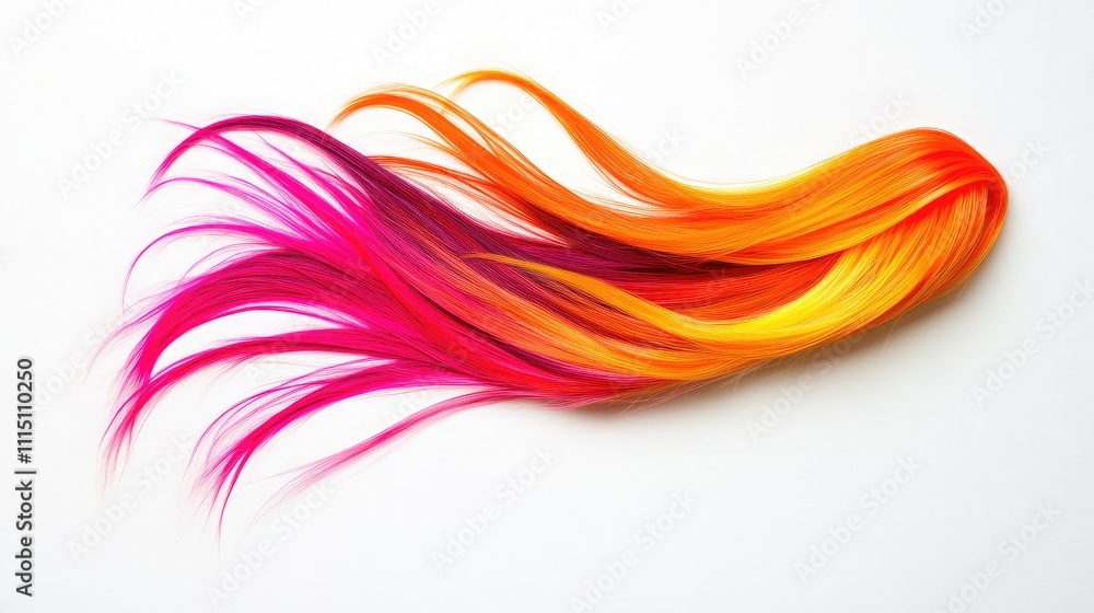 Vibrant and Colorful Hair Strands Flowing in Shades of Pink, Orange, and Yellow Against a White Background, Perfect for Fashion and Beauty Themes Vibrant and Colorful Hair Strands Flowing in Shades of Pink, Orange, and Yellow Against a White Background, Perfect for Fashion and Beauty Themes