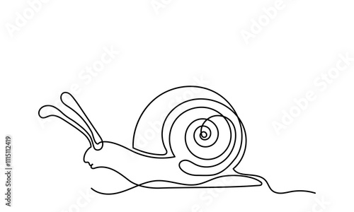 continuous line drawing of garden snail. A single-line snail crawls along the path.
Snail vector design isolated on a white background.
