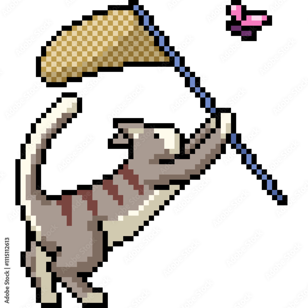 Fototapeta premium pixel art of cat catch fly