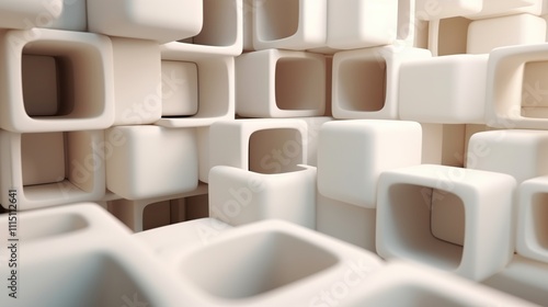 Wallpaper Mural Abstract Cubes in a Minimalistic Pattern of Soft White Tones Torontodigital.ca