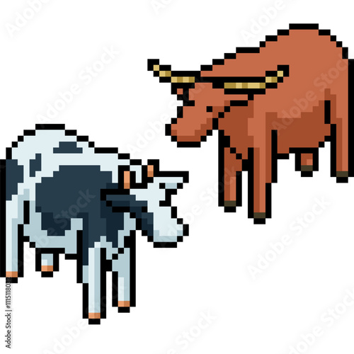 pixel art of cow buffalo farm