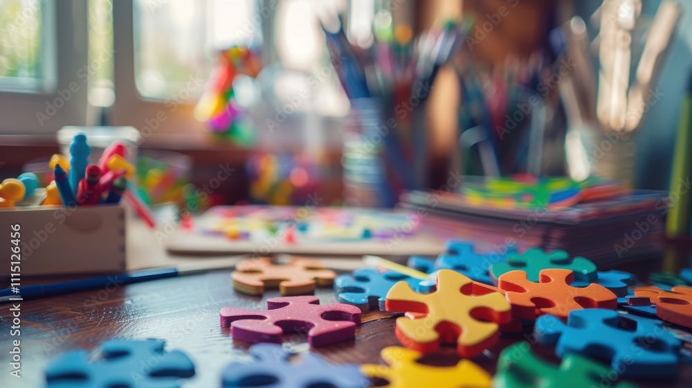 Fototapeta premium Technology-Free Zone: A space with puzzles, board games, and crafts, designed to encourage unplugged activities, creativity, and social interaction without screens. 