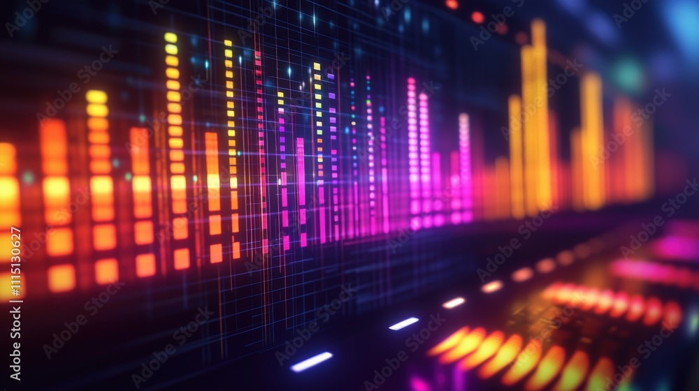 Futuristic equalizer bars pulsing in neon environment digital sound landscape vibrant visuals tech vibe captivating motion Futuristic equalizer bars pulsing in neon environment digital sound landscape vibrant visuals tech vibe captivating motion