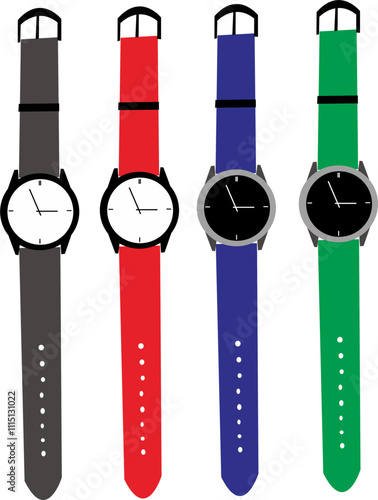 Vector illustration of analog watch image, various colors of classic watches
