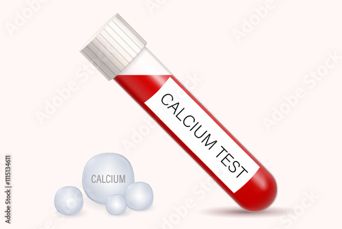 Blood sample for Calcium test in laboratory. Test tube with blood for education.