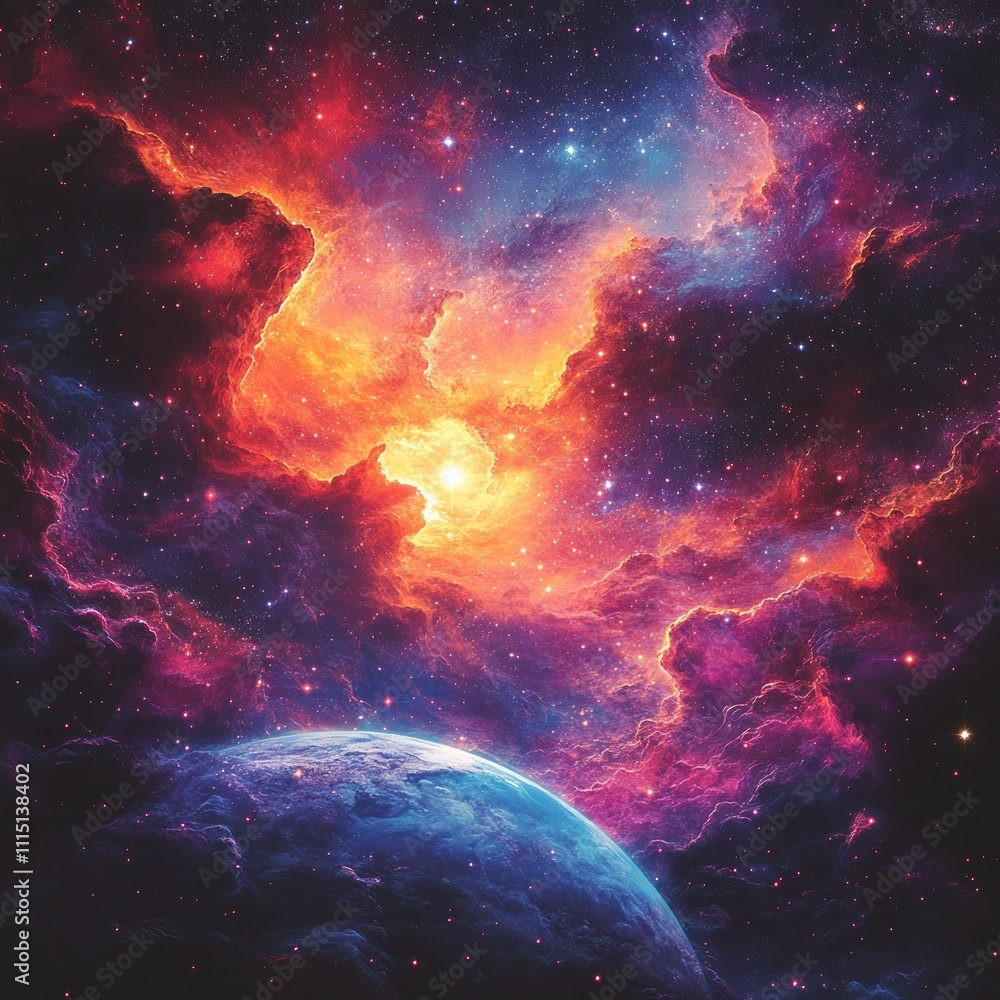 Cosmic Nebula Swirling Around A Vibrant Planet Cosmic Nebula Swirling Around A Vibrant Planet